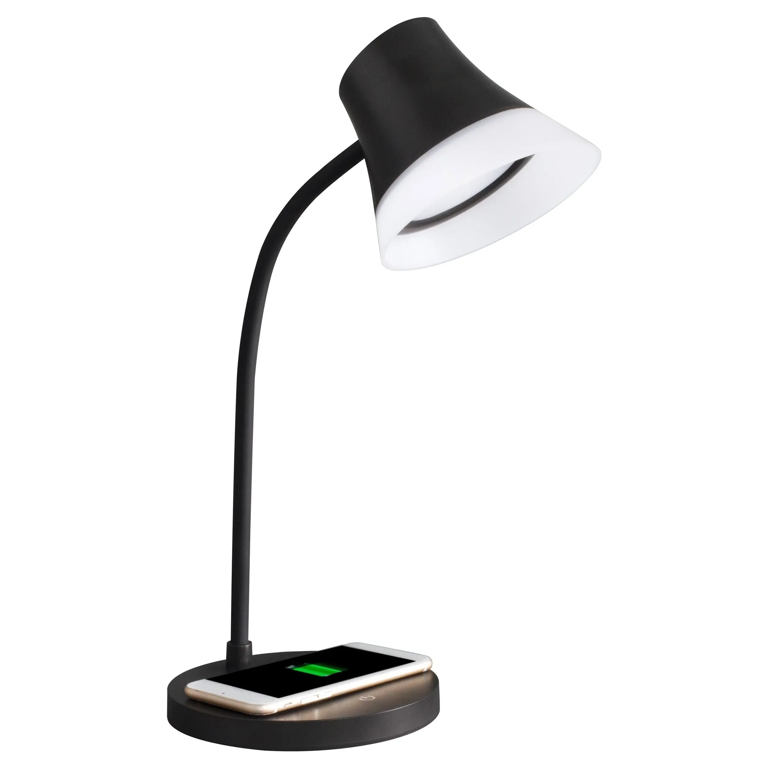 OttLite Shine LED Desk Lamp with Qi Wireless Charging and 2.1A USB Charging Port, Black