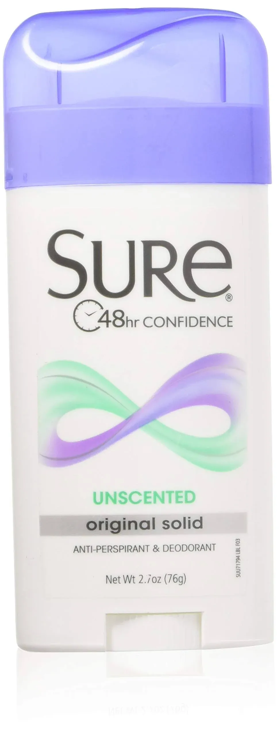 Sure Original Solid Unscented, Anti Perspirant Deodorant 2.70 oz (Pack of 6)