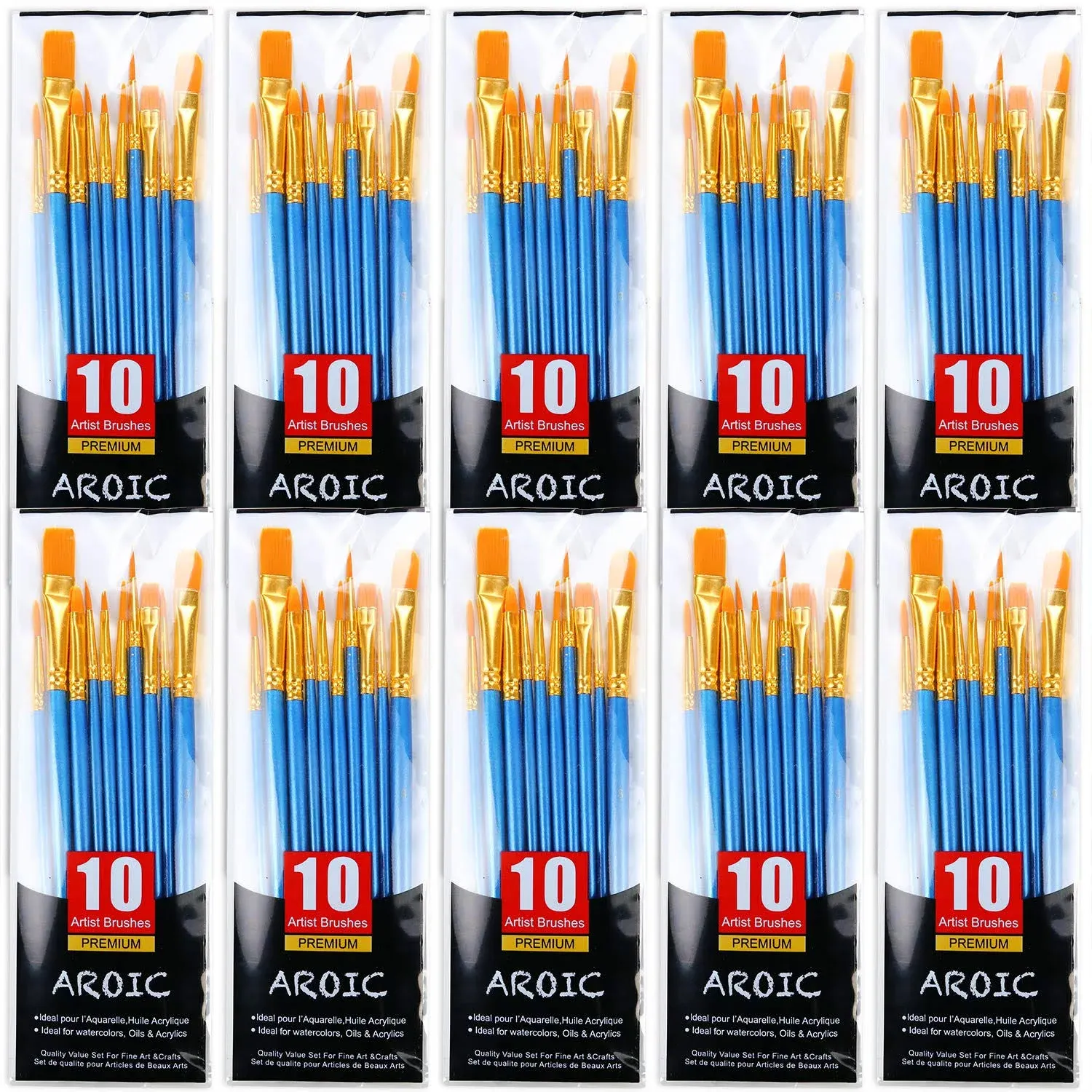 AROIC Painting Brush Set, 10 Packs /100 Pieces, Nylon Brush Head, Suitable for ...