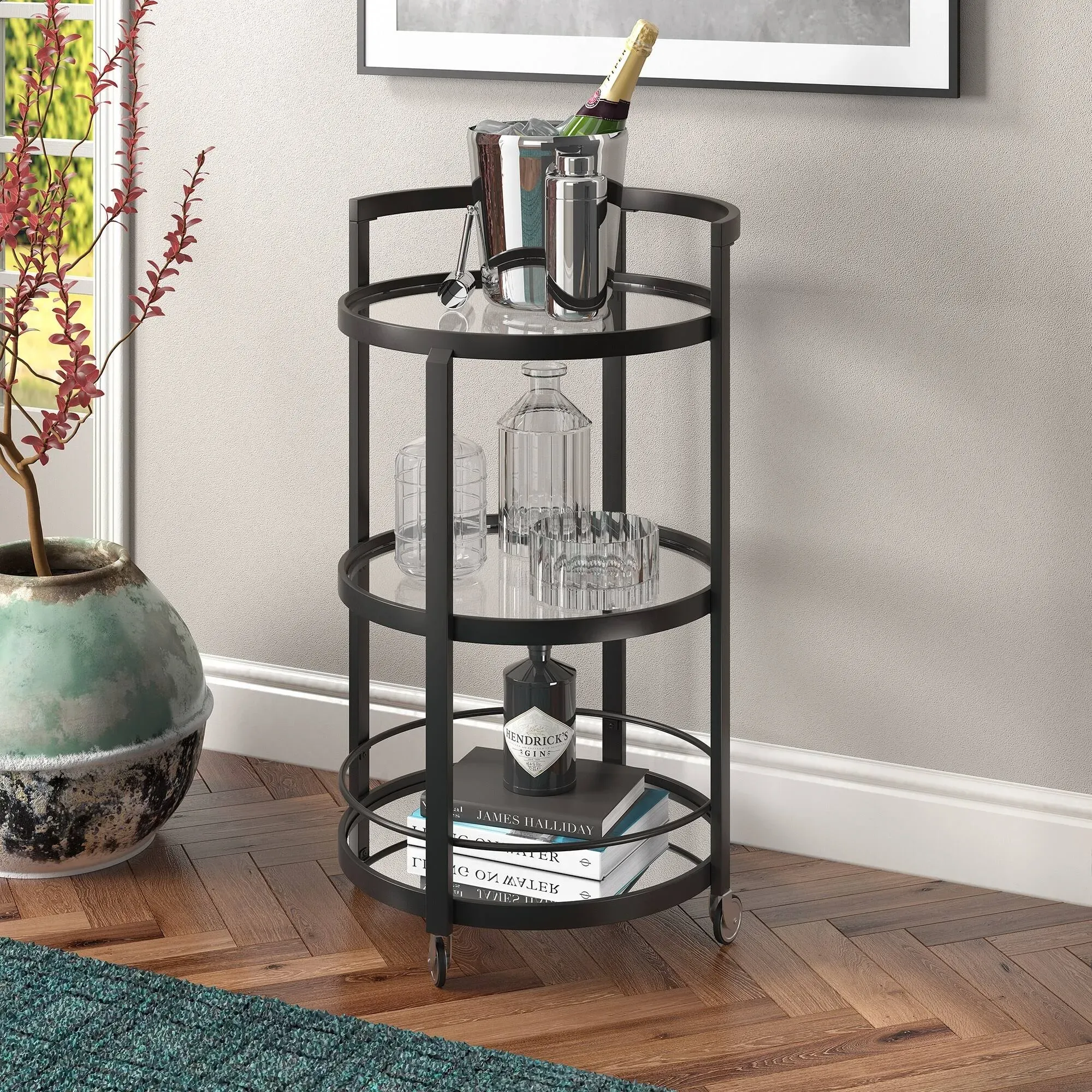 Hause Blackened Bronze Mirrored Bar Cart