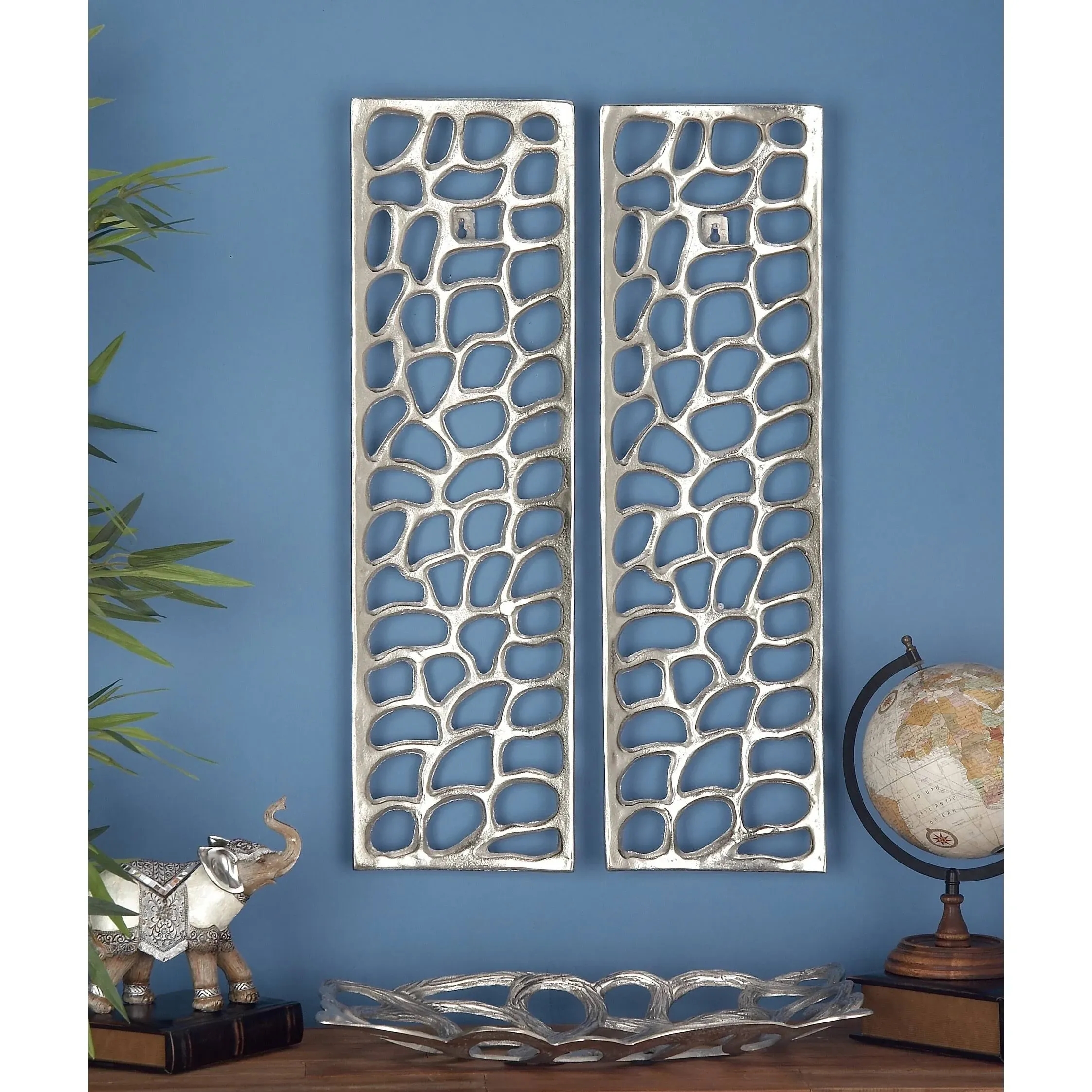 Aluminum Modern Abstract Wall Decor, Set of 2 - Silver