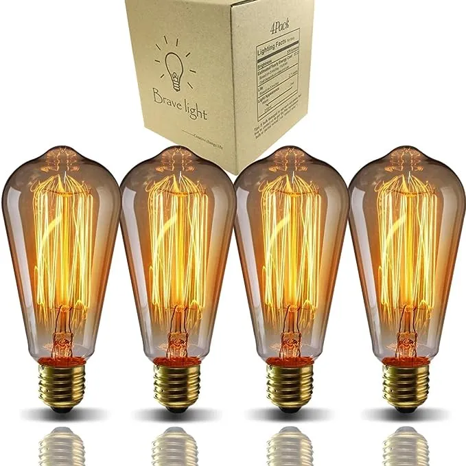 E26 Edison Bulbs, Bravelight Antique Vintage Light Bulbs, Incandescent Light Bulbs, ST64 40W 2700K Warm Dimmable, Squirrel Cage Filament Edison Light Bulb for Table Lamp Home Office Decorative 4 Pack