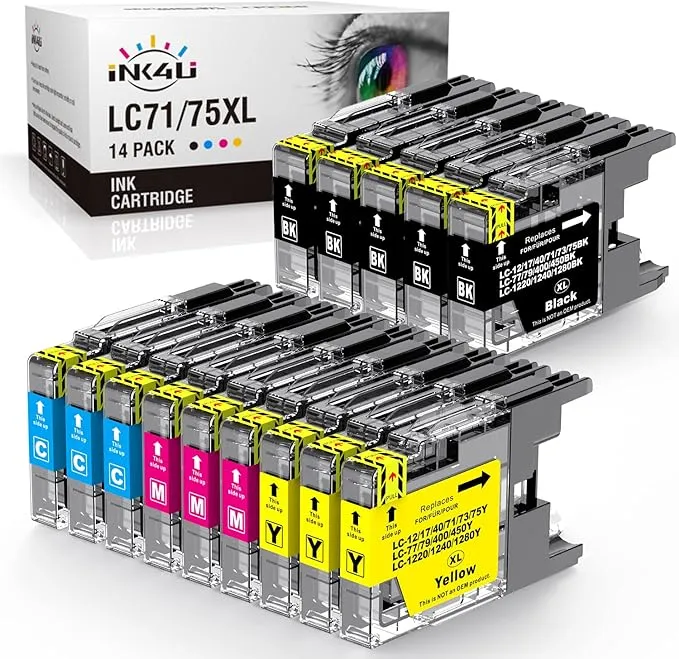 LC75 Ink Cartridges Replacement for Brother LC75 LC71 LC79 XL for MFC-J6510DW MFC-J6710DW MFC-J6910DW MFC-J280W MFC-J425W Printer (2 Black,2 Cyan,2