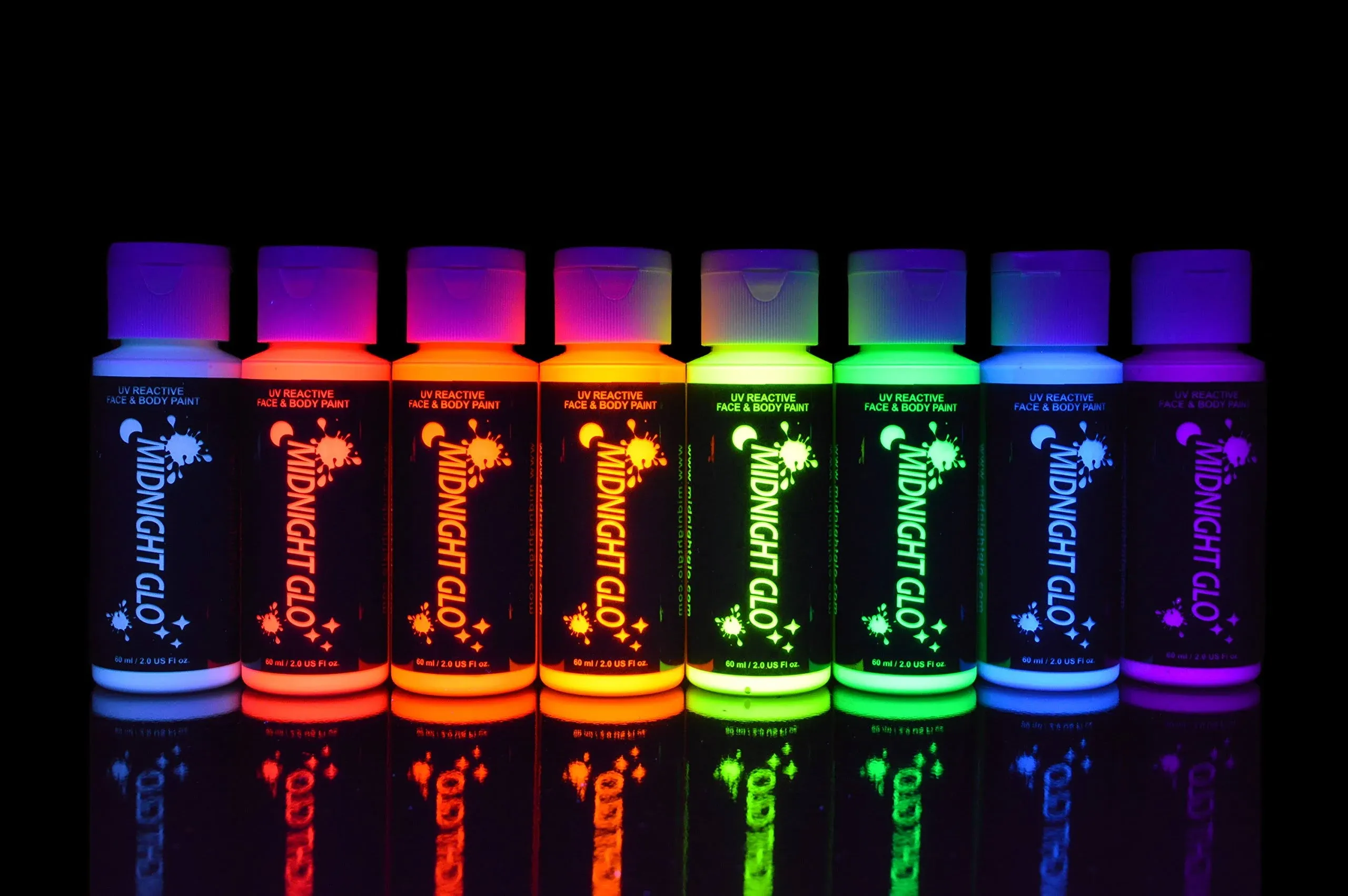 Midnight Glo UV Neon Face & Body Paint Glow - Blacklight Reactive Fluorescent ...