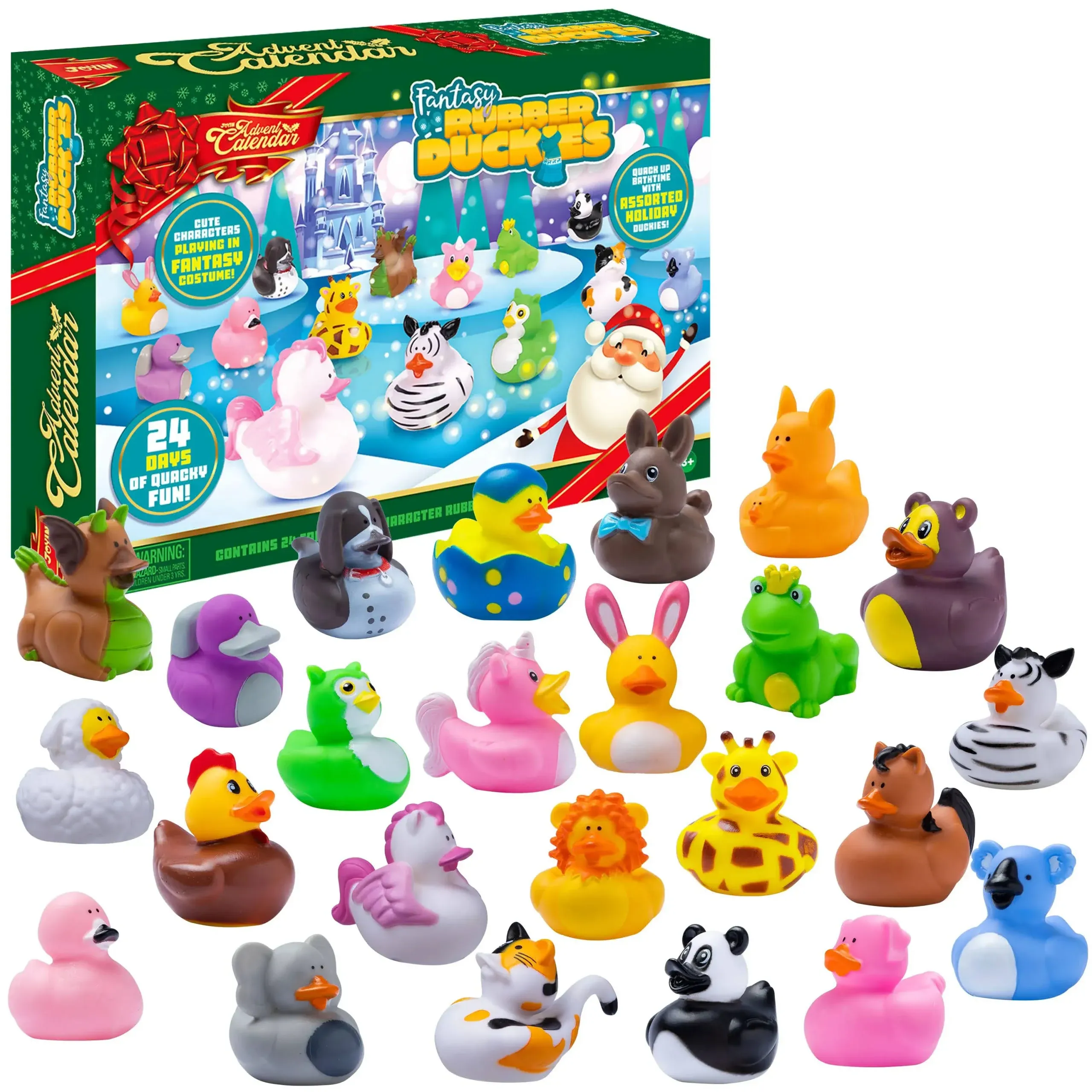 JOYIN 24 Days Christmas Advent Calendar 2024, Rubber Ducks for Boys Girls Kids and Toddlers,Christmas Party Favor Xmas Gifts, Halloween Rubber Ducky Bath Toys, Kids Xmas Fun Ducks,Christmas Countdown