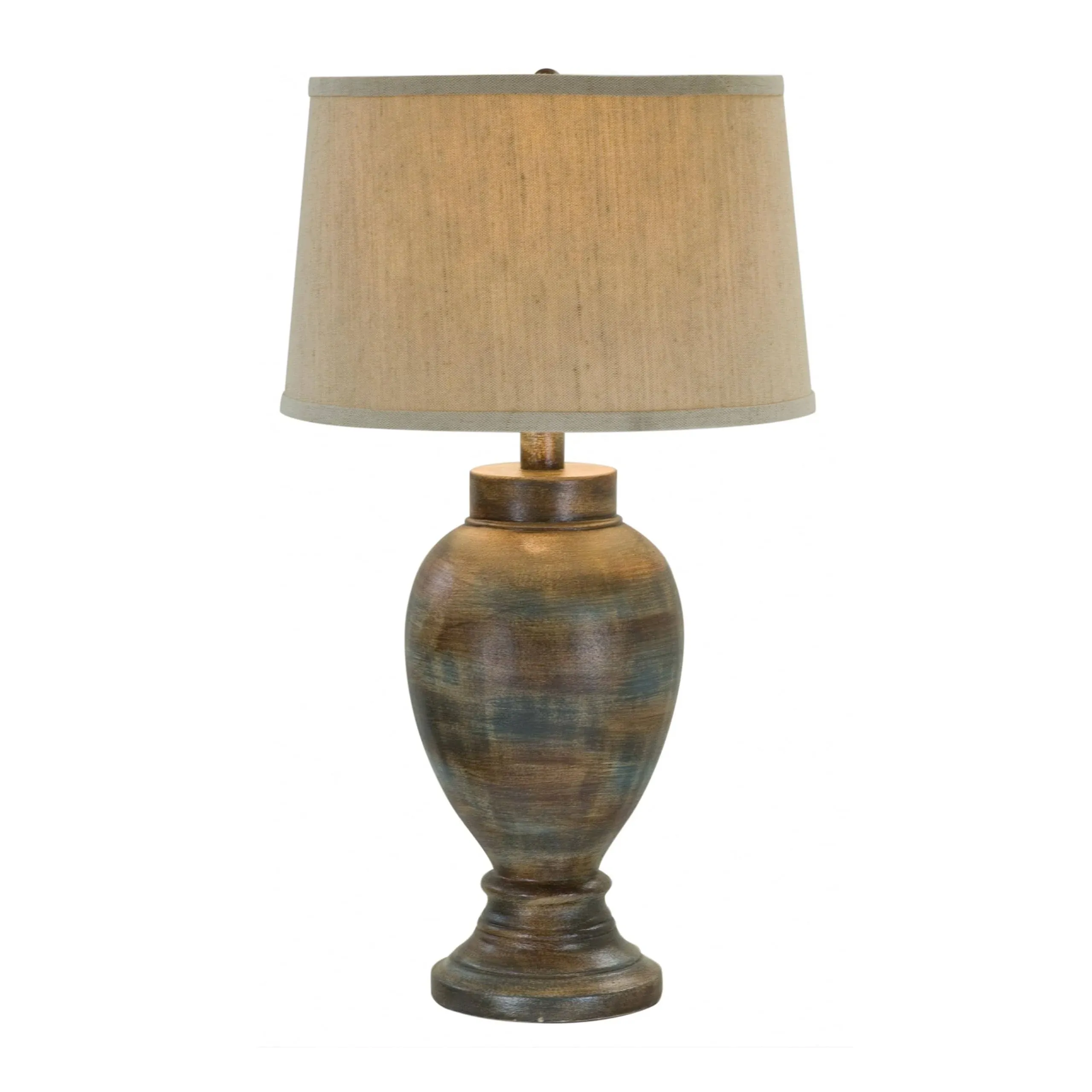 BenJara 30 Inch Hydrocal Table Lamp, Drum Shade, Classic Urn Base, Brown and Blue