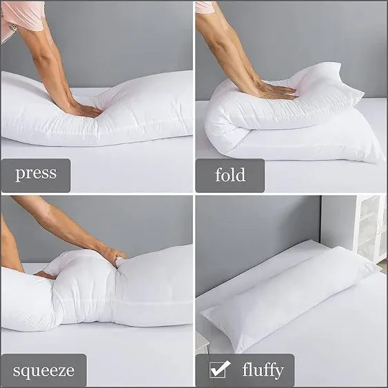 Body Pillow for Adults for Bed with Cover Body Pillow Case Large Firm Cooling Microfiber Insert- White 20 x 54 inch