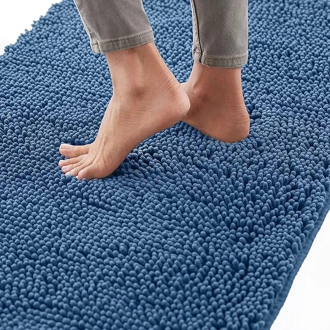 Gorilla Grip Bath Rug Mat 30x20, Thick Soft Absorbent Chenille, Rubber Backing Quick Dry Microfiber Mats, Machine Washable Rugs for Shower Floor, Bathroom Runner Bathmat Accessories Decor, Blue