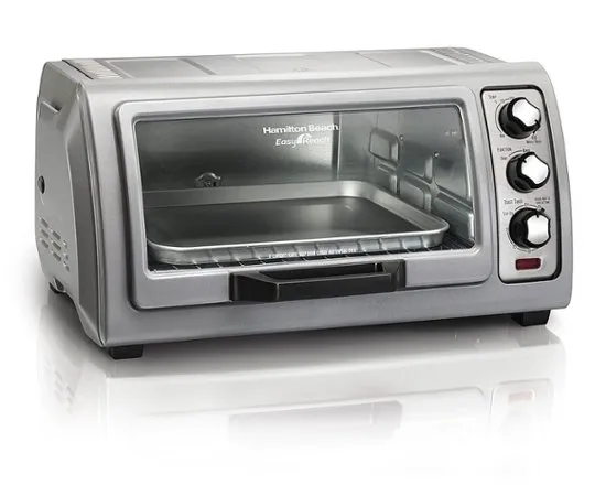 Hamilton Beach 6 Slice Countertop Toaster Oven With Easy Reach Roll-Top Door, Bake, Broil & Toast Functions, Auto Shutoff, Silver (31127D)