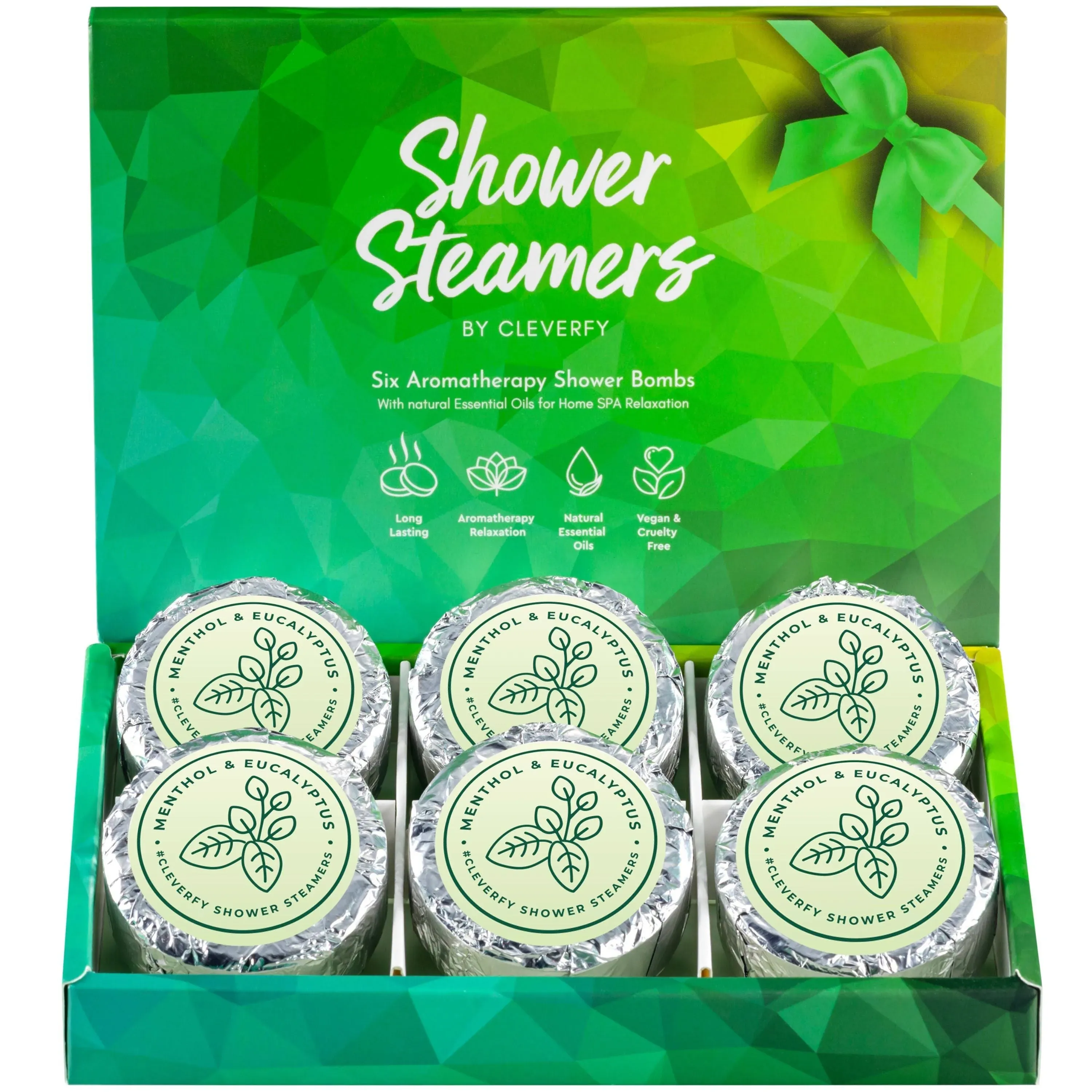 Cleverfy Shower Steamers Aromatherapy - Pack of 6 Menthol & Eucalyptus Shower Bombs with Essential Oils for Nasal Congestion. Self Care Birthday