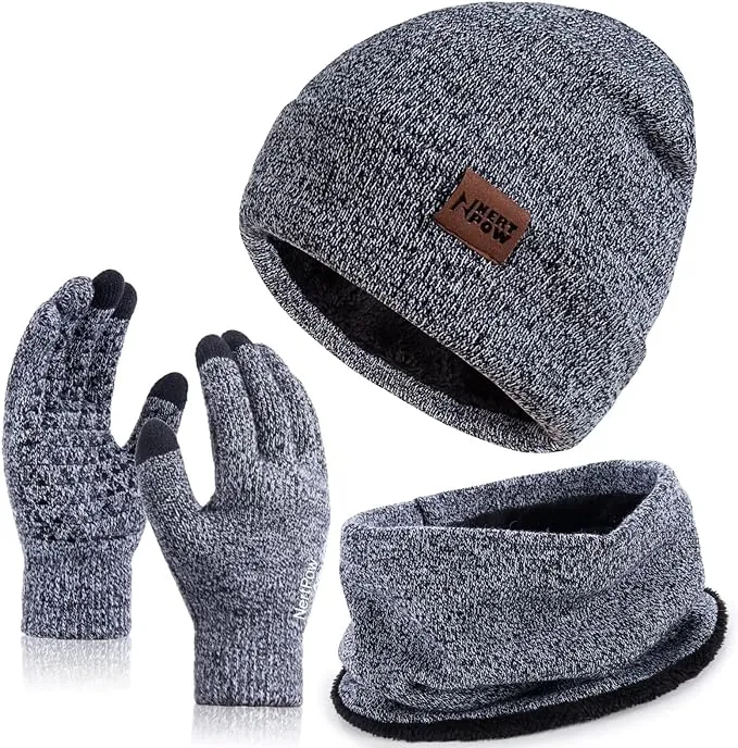 Winter 1-3 Pcs Beanie Hat Gloves Scarf for Men and Women, Knit Fleece Lined Warm ...