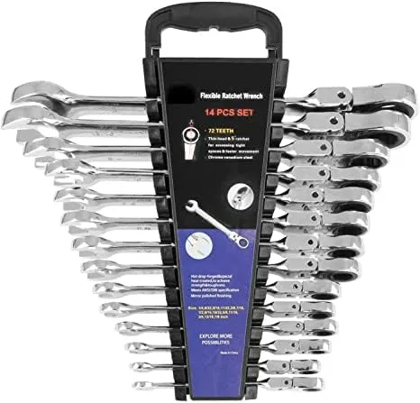 14piece Ratcheting Wrench Set Sae 1/47/8 Chrome Vanadium Steel Flex Head Combi