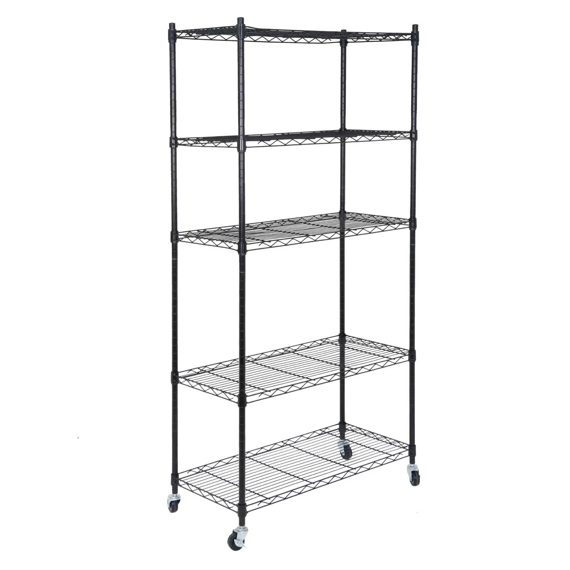 4-Shelf Adjustable Heavy Duty Storage Shelving Unit on 4 Wheel Casters, Metal Organizer Wire Rack for Laundry Bathroom Kitchen Pantry Closet, Black