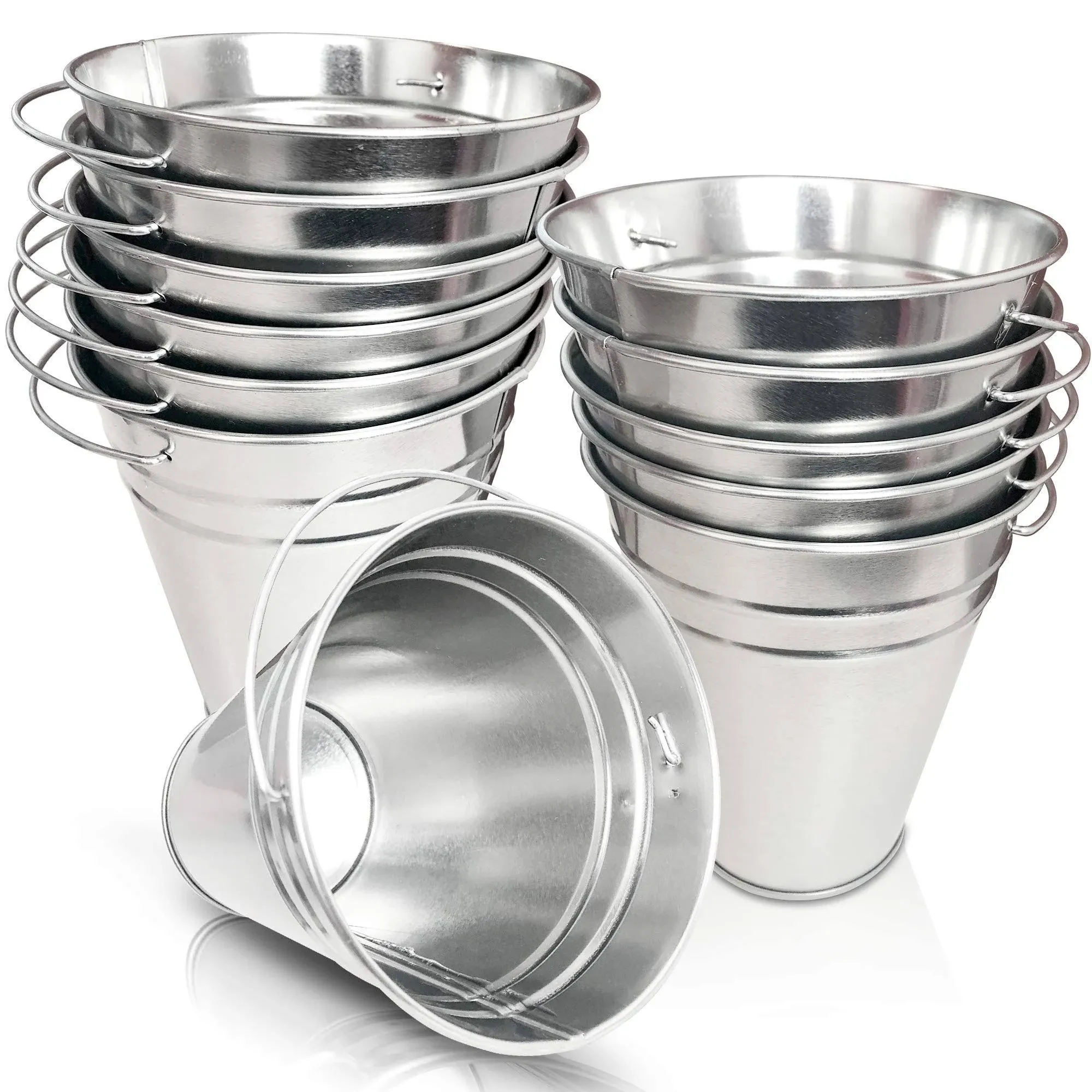 Galvanized Metal Buckets with Handles for Decoration (5 in, 12 Pack)