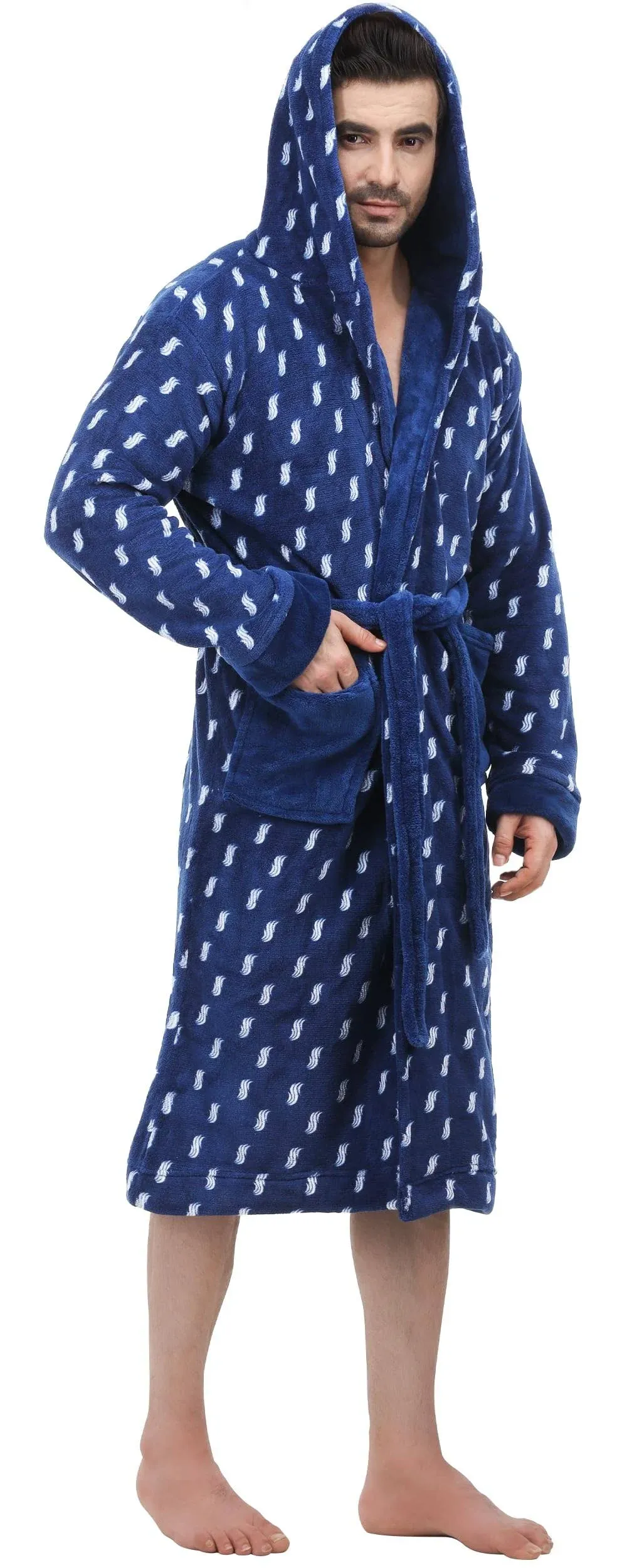 NY Threads Men's Hooded Fleece Bathrobe Plush Long Spa Robe