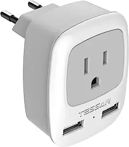 TESSAN US to European Travel Adapter with 2 USB Ports