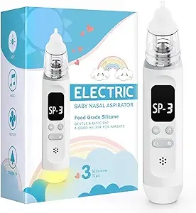 Nasal Aspirator for Baby, Electric Baby Nose Sucker with Adjustable 3 Levels Suction, Rechargeable Booger Sucker for Babies with 8 Light Modes and 3 Nursery Rhymes