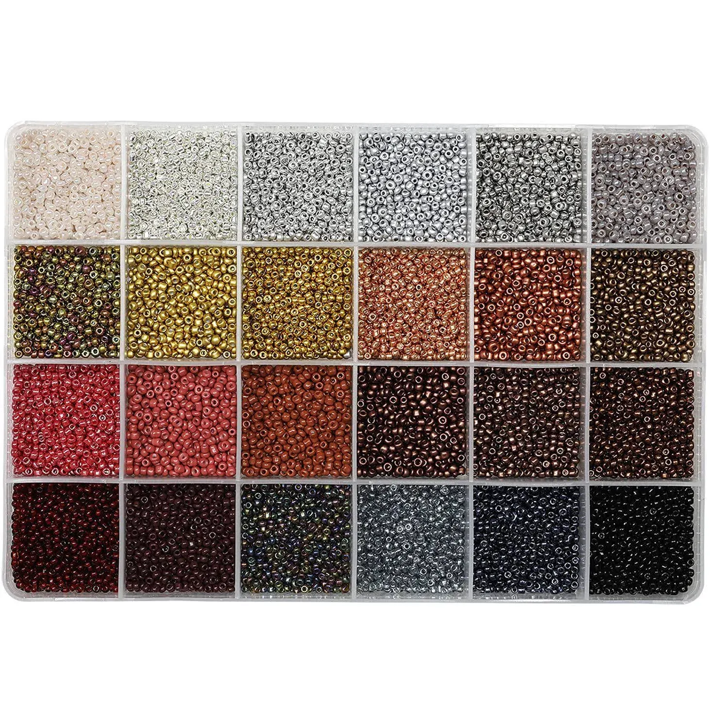 12/0 Glass Seed Beads About 15600pcs 24 Colors 2mm Loose Seed Beads Kit Bracelet Making Beads