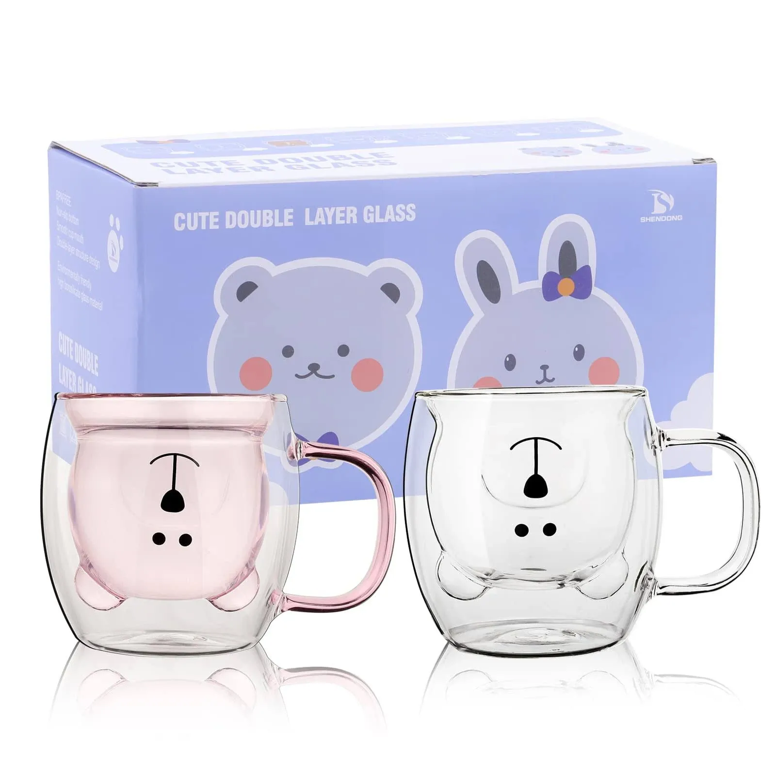 Cute Bear Mugs Set of 2 Cute Cups Bear Tea Coffee Cup with Handle 8.5oz Milk ...