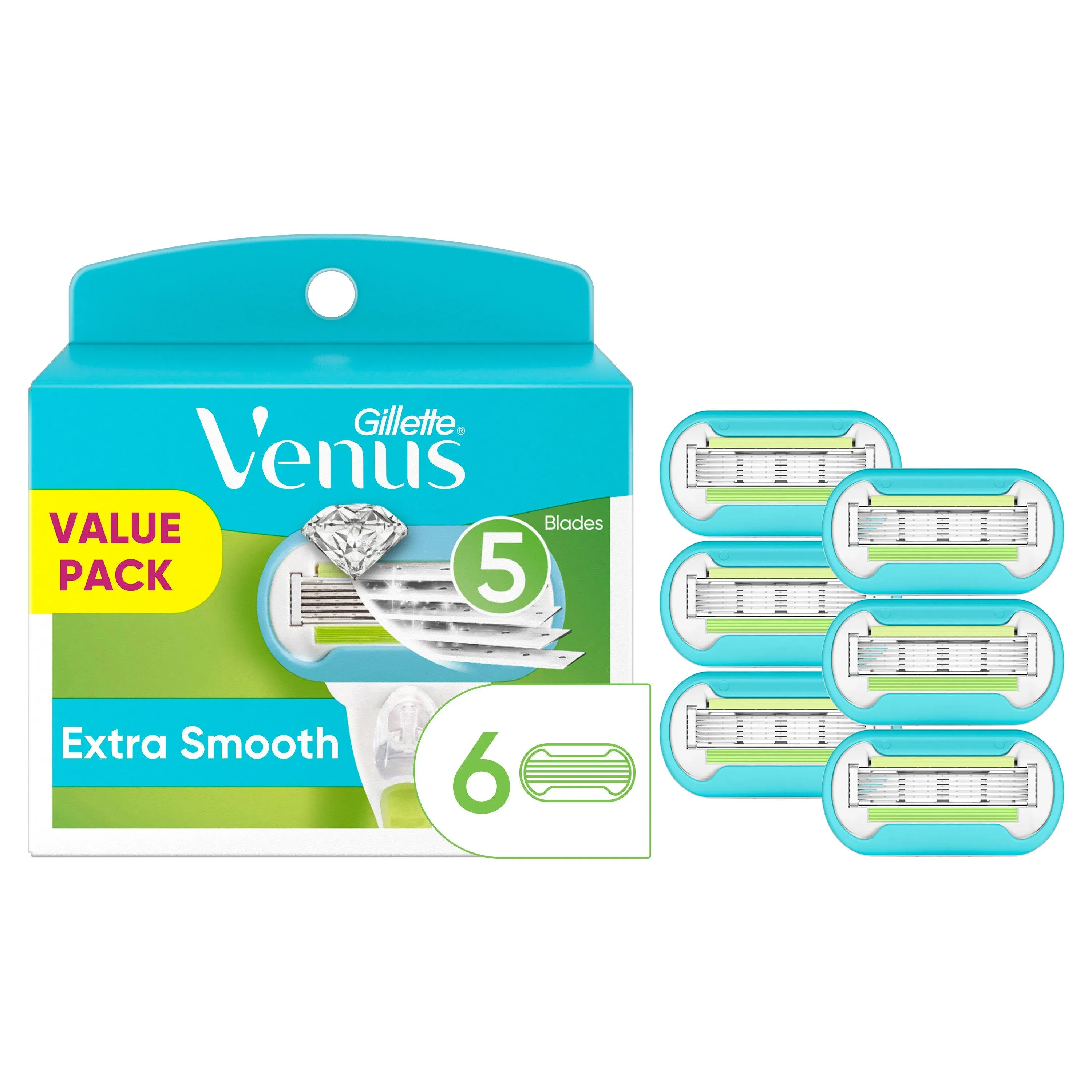 GILLETTE VENUS Extra Smooth Women&#039;s Razor 5 Blade - 6 Cartridges + Handle 2 cart