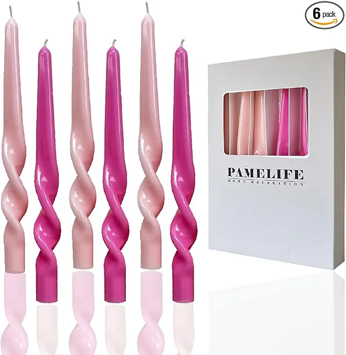 Spiral Taper Candles - Set of 6 Twisted Candle 9.5 Inch Tall for Home Decoration Holiday Wedding Party(Pink)