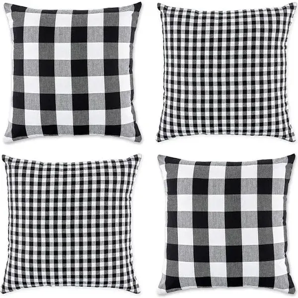 DII Assorted Gray/White Gingham/Buffalo Check Pillow Cover 18x18 Set/4