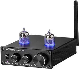 Aiyima A3 Pro Ge5654 Tube Preamplifier Bluetooth 5.0 with Treble & Bass Adjustment Dc12v Hifi Audio Preamp for Home Audio Amplifier