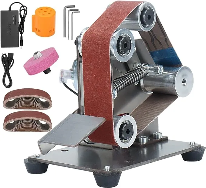 Electric Belt-Sander Polishing-Grinding Sharpener Adjustable - 13 x 1.2inch DIY Power Sanding Machine Cutter Edges Mini Bench Belt Grinder Kit, 7-Speed Multifunctional for Knife Making, Woodworking