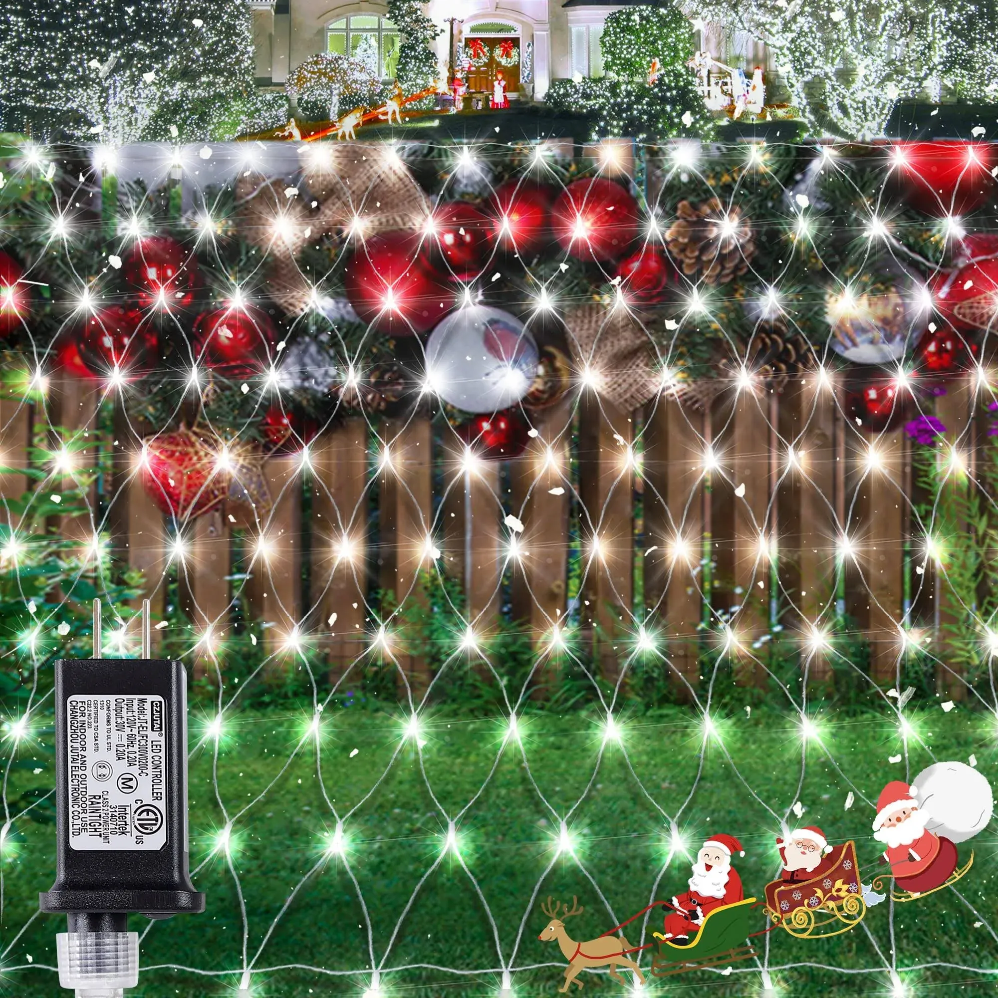 9.8ft x 6.6ft 192 LED Christmas Net Lights,8 Modes 30V Low Voltage Mesh Fairy String Lights for Christmas Trees, Bushes, Wedding, Garden, Outdoor Decorations (Cool White)