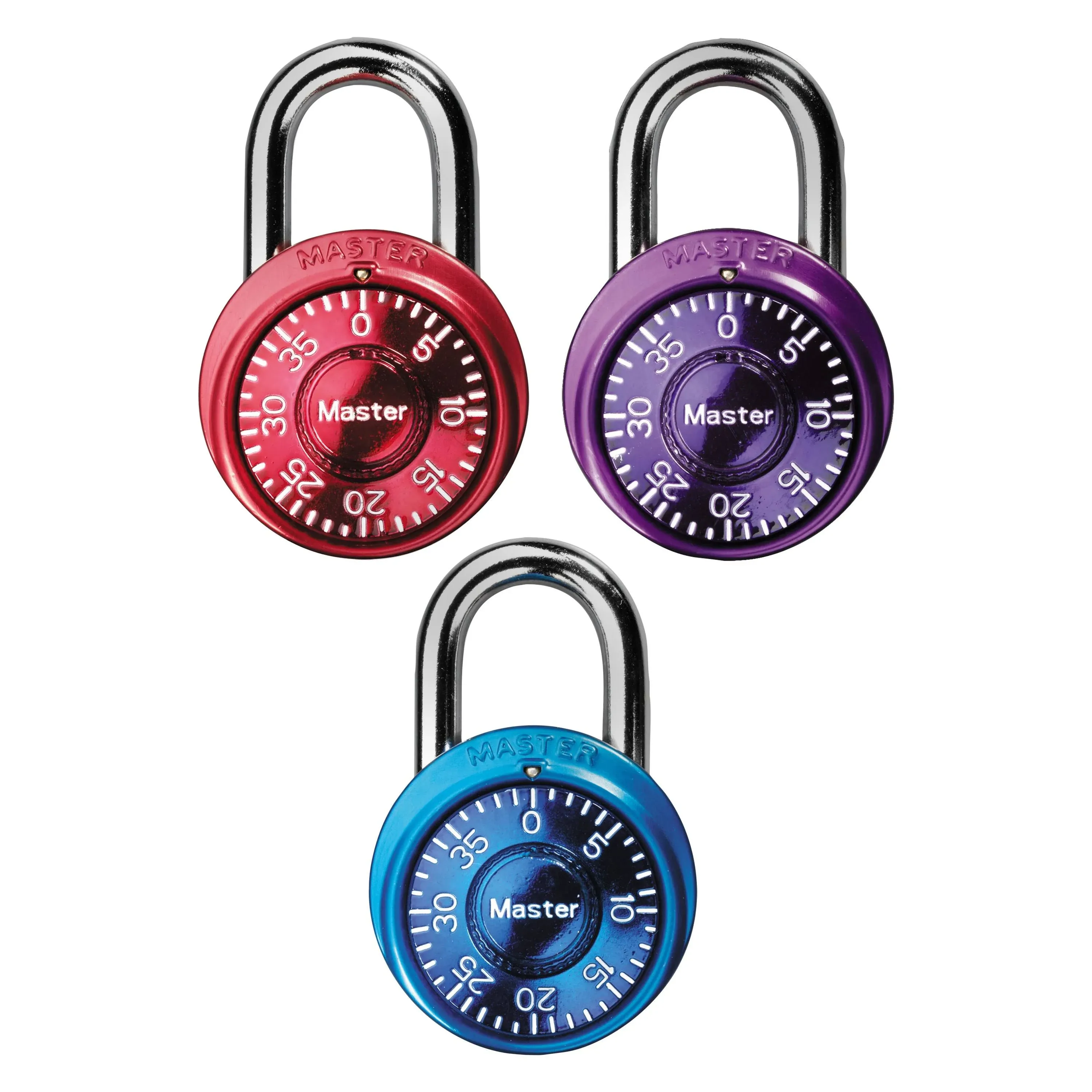 Master Lock Mini Combination Locks, Blue/PurplePink - 3 pack