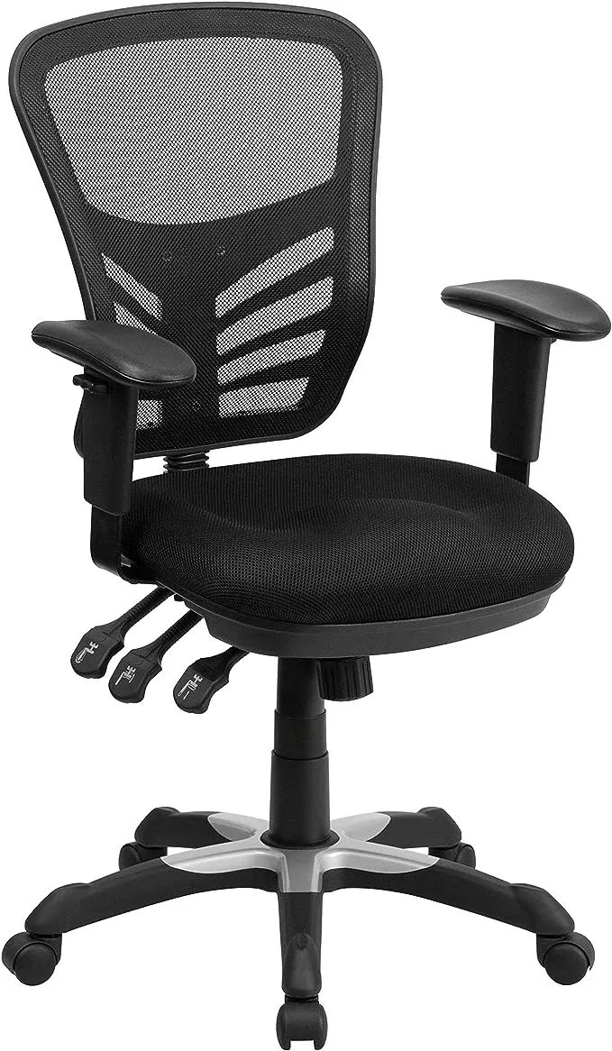 Flash Furniture Nicholas Mid-Back Black Mesh Multifunction Executive Swivel Ergonomic Office Chair with Adjustable Arms