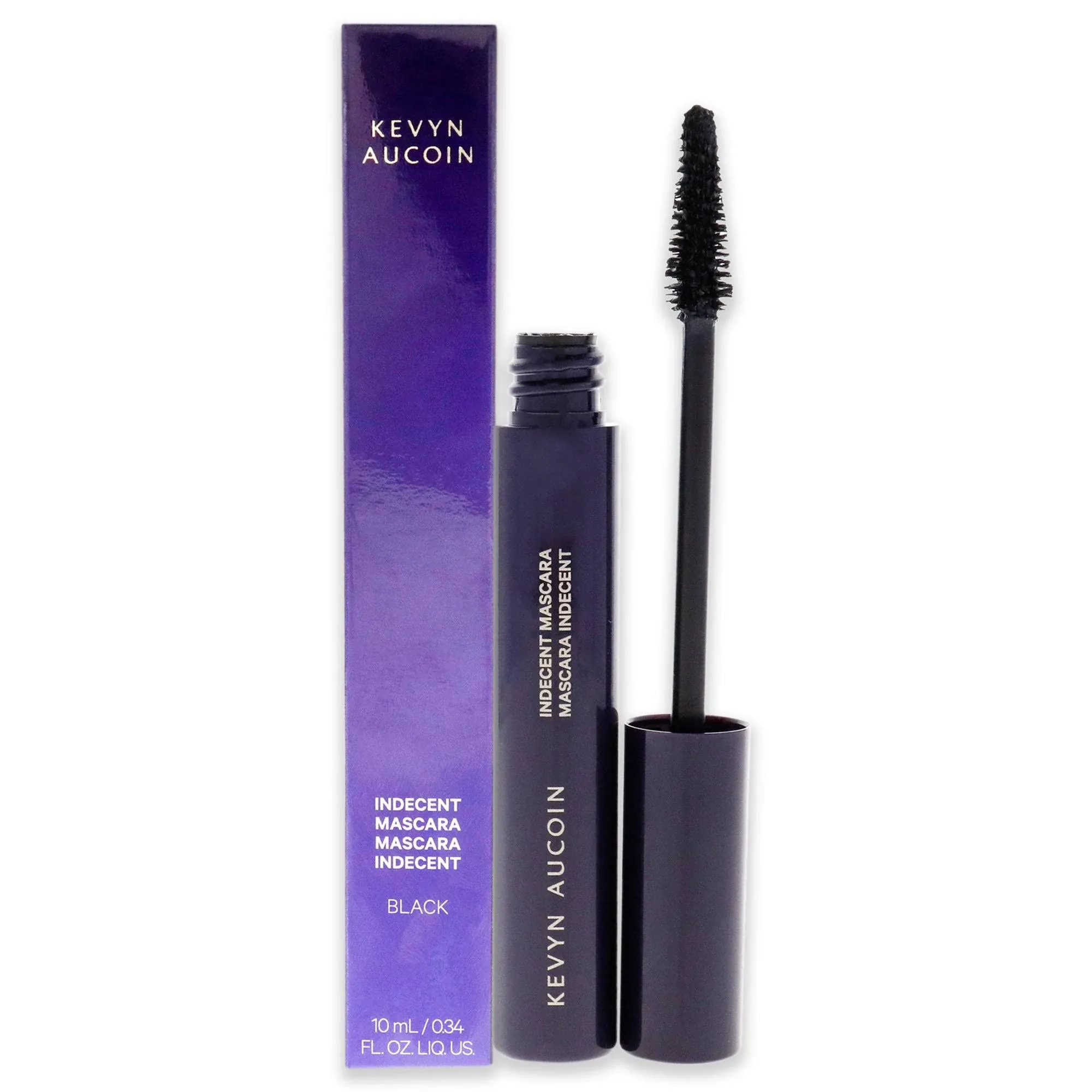 Kevyn Aucoin Indecent Mascara, Black: Thin cone-shaped brush. Creamy lash condition formula. Dramatic and natural look. Long wear. Clump & flake-free. Pro makeup artist go to for defined fuller lashes