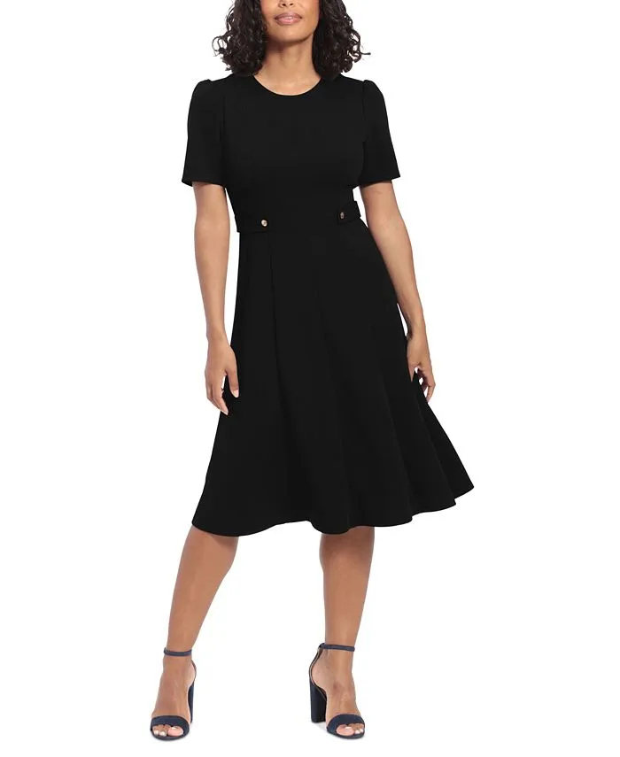 Women's Puff-Sleeve Tab-Detail Fit & Flare Dress