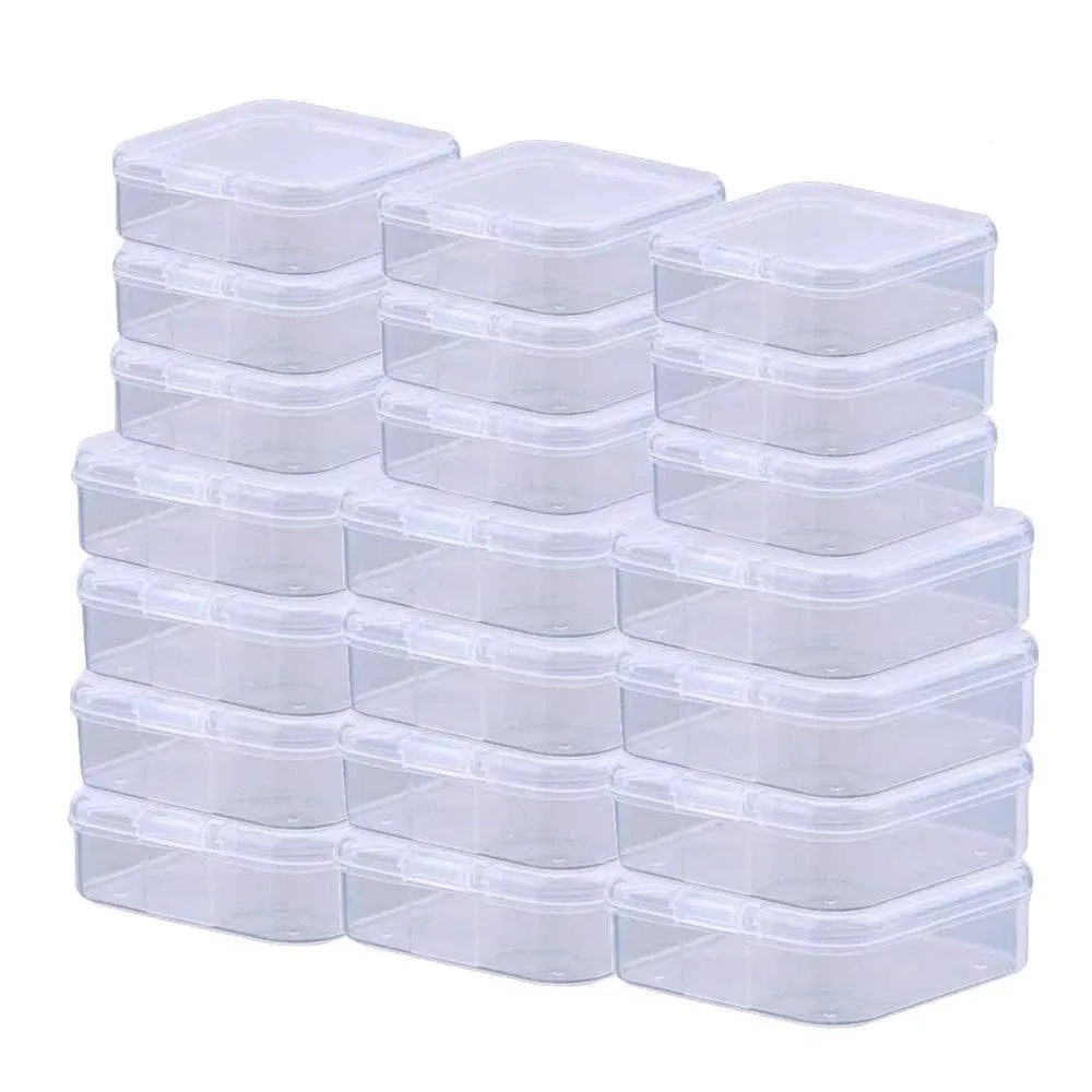 Rocutus 24 Pack Small Clear Plastic Storage Containers with Lids,Beads Storage Box with Hinged Lid for Beads,Earplugs,Pins, S