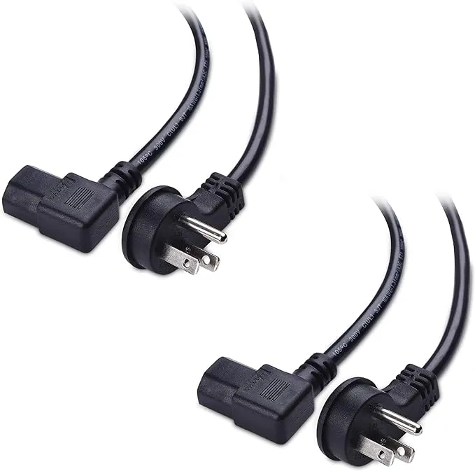 Cable Matters 2-Pack 16 AWG Low Profile Right Angle Power Cord (Power Cable) 6 Feet (NEMA 5-15P to Angled IEC C13)