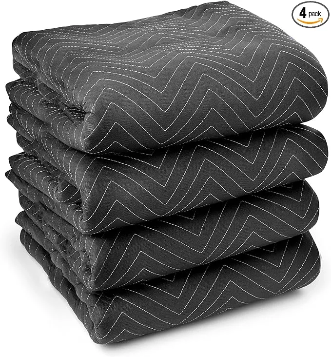 Sure-Max 4 Moving & Packing Blankets - Ultra Thick Pro - 80" x 72" (65 lb/dz weight) - Professional Quilted Shipping Furniture Pads Black