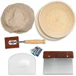 Bread Proofing Set, by Kook, Sourdough Bread, Rattan Baskets and Liners, 1 Round and 1 Oval Banneton Basket, Dough Scrapers, Scoring Lame & Case, 4 Blades, Brush, Plastic Dough Cover, Set of 2