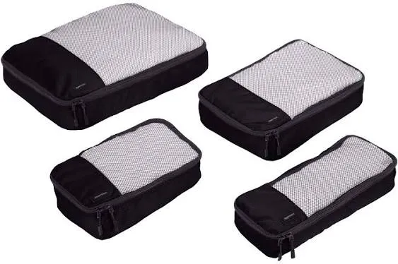 Amazon Basics 4 Piece Packing Travel Organizer Cubes Set, Small, Medium, Large, and Slim, Black