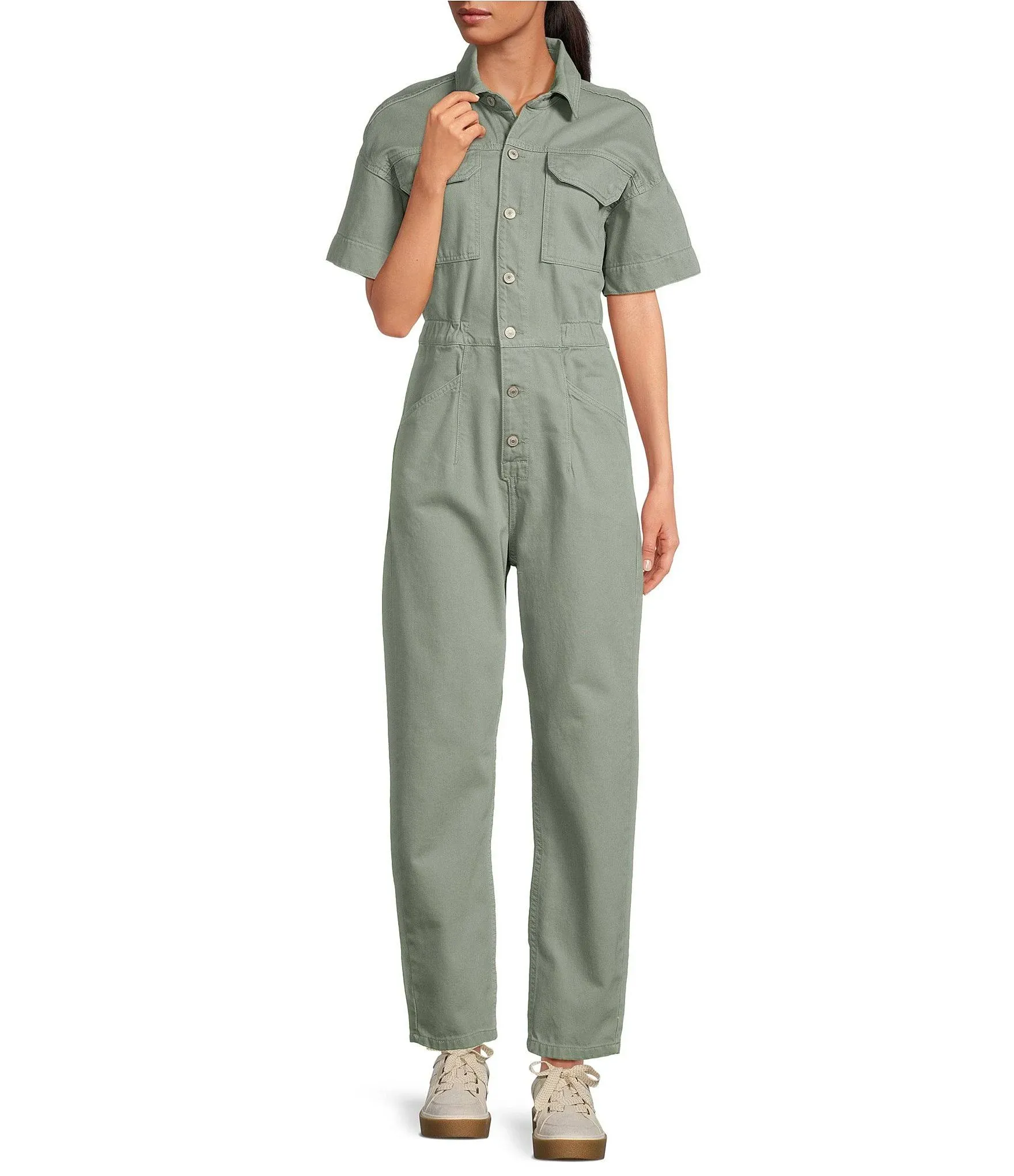 Free People Marci Coverall Cotton Jumpsuit Washed Army Green Women’s size Large