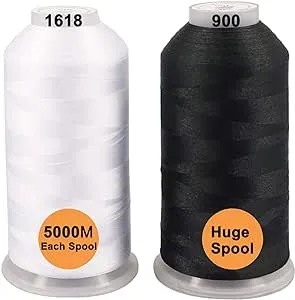 New brothreads - 40 Options- Various Assorted Color Packs of Polyester Embroidery Machine Thread Huge Spool 5000M for All Embroidery Machines -1Black+1White