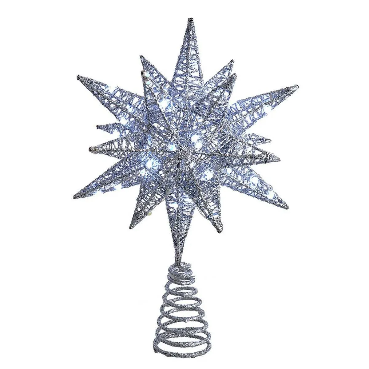 Kurt Adler 11-Inch Pre-Lit Twinkling LED 60-Light Silver Starburst Tree Topper