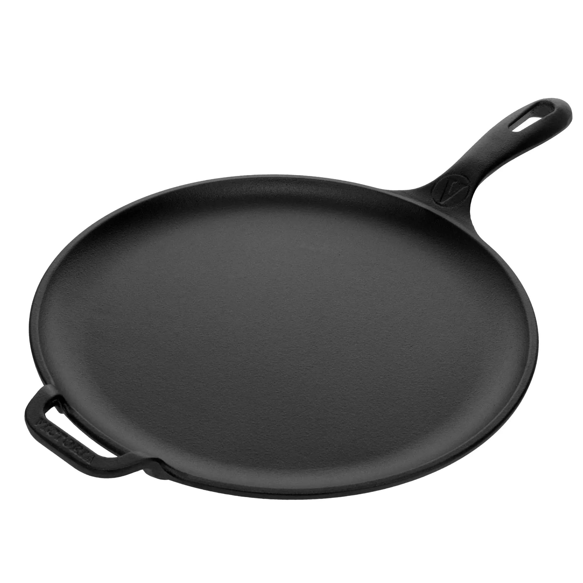 12-Inch Cast-Iron Comal Pizza Pan with a Long Handle and a Loop Handle