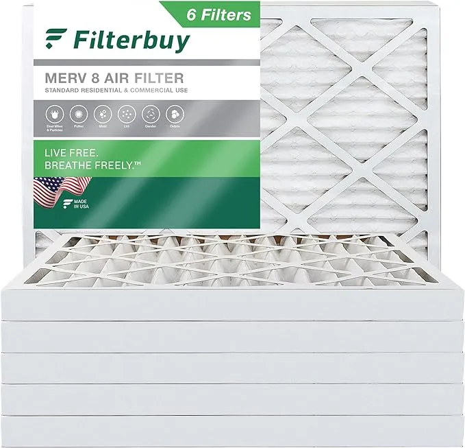 Filterbuy 15x20x2 Air Filter MERV 8, Pleated HVAC AC Furnace Filters Replacement (Set of 6) AFB15x20x2M8pk6