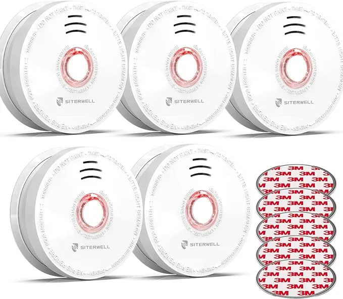 Siterwell Smoke Detector Fire Alarm with Magnetic Fastening Kit and Built in Battery, Fire Safety with Photoelectric Tec