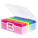 Novelinks (Multi-Colored) - Transparent 10cm x 15cm Photo Cases and Clear Craft Keeper with Handle - 16 Inner Cases Plastic Storage Container Box (Multi-Coloured)