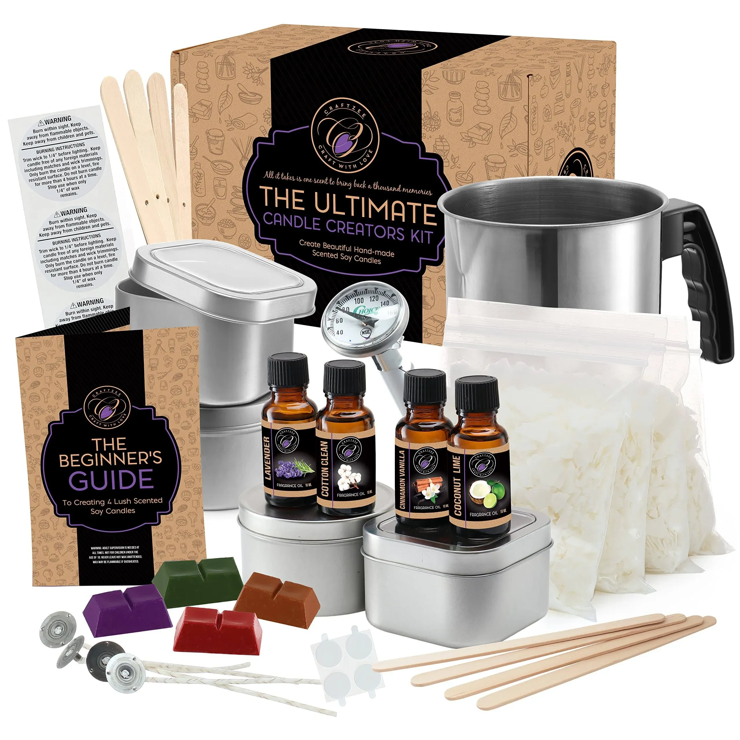 CraftZee Candle Making Kit for Adults Beginners - Soy Candle Making Kit Includes Soy Wax, Scents, Wicks, Dyes, Tins, Melting Pot & More DIY Candle Making Supplies