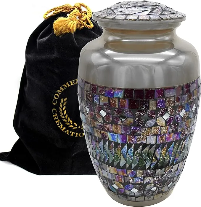 Mosaic Cracked Glass Cremation Urns for Human Ashes Adult for Funeral, Burial