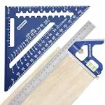 WORKPRO Aluminum Alloy Carpenter Square and Zinc-Alloy Square Ruler Set - 7 in. Rafter Layout Tool and 12 in. Combination Square Combo