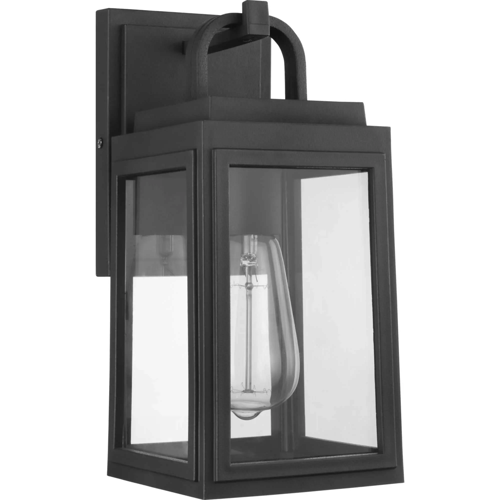 Progress Lighting Grandbury Collection 1-Light Clear Glass Farmhouse Outdoor Small Wall Lantern Light Textured Black, 11.88x5.5x6.5