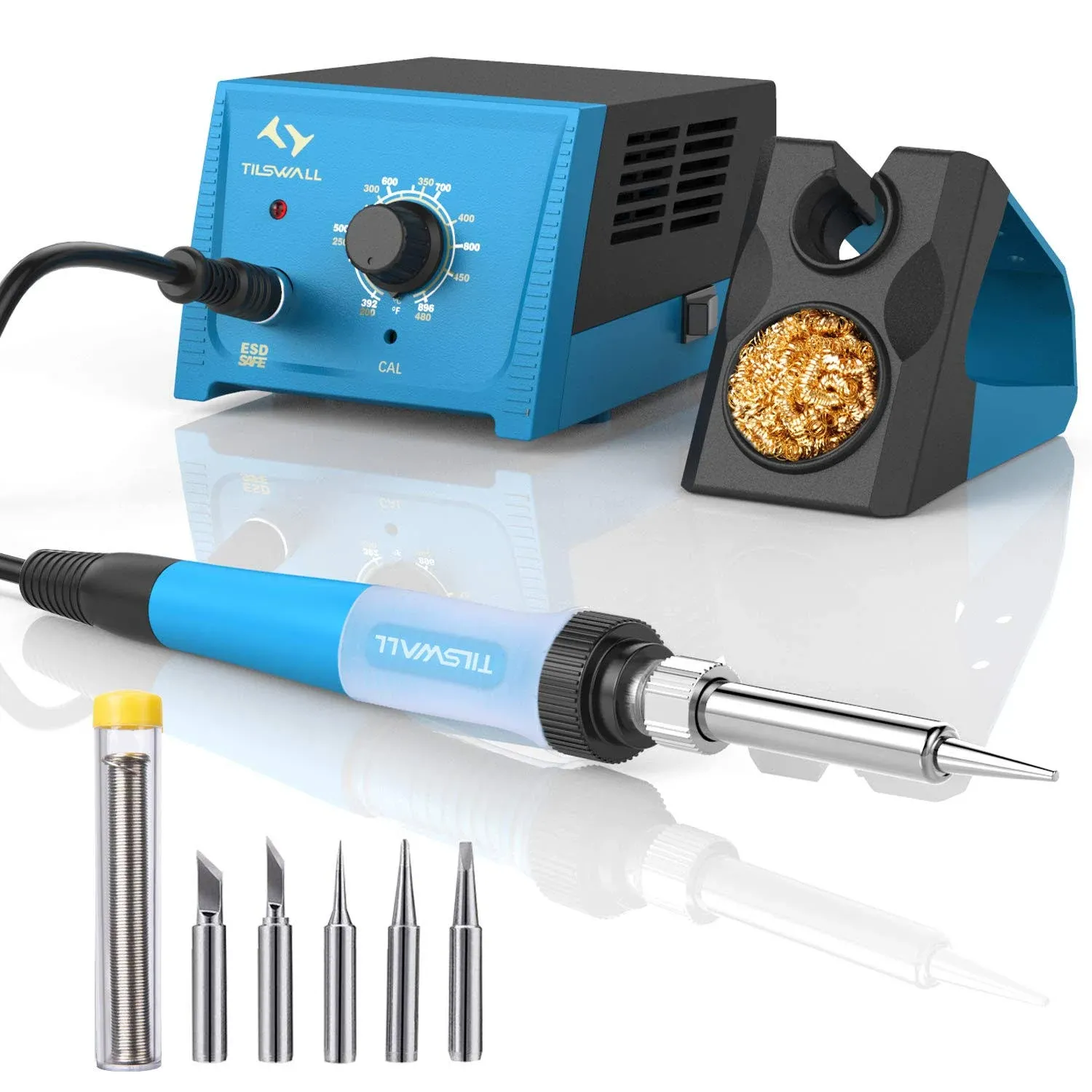 Tilswall Soldering Station, 65W Solder Station Welding Iron Kit with Smart Temperature Control (392°F-896°F), 5pcs Soldering Tips, Built-in Transformer, Soldering Iron for School Lab Hobby Electronics